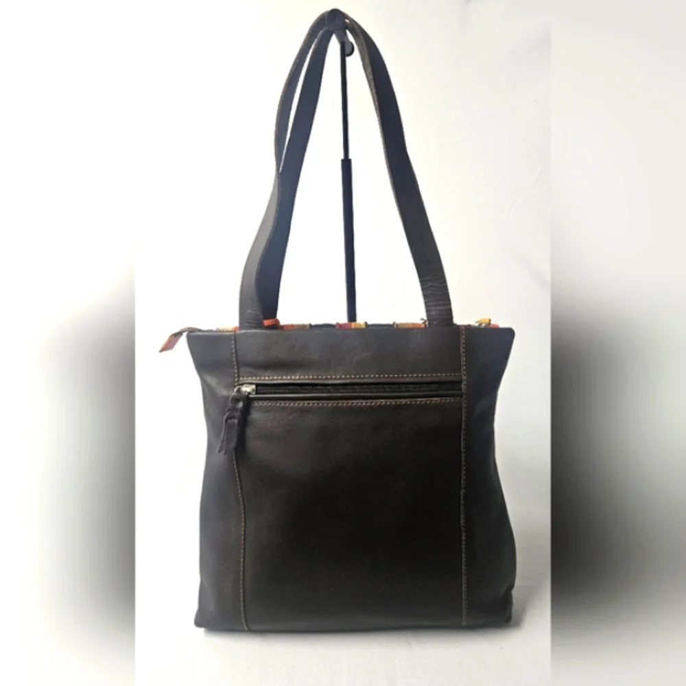 Mywalit Laguna Stripe Brown Leather & Suede Large Tote Shoulder Bag. NWT. - Picture 3 of 6